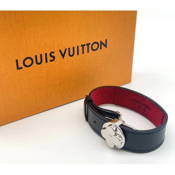 Auth Louis Vuitton Good Luck Bracelet Silver Leather Black and Red - Picture 2 of 7